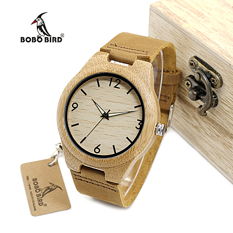 Деревянные часы Bobo Bird A40 с кожаным ремешком