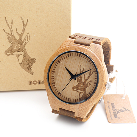 Деревянные часы из бамбука Bobo Bird с кожаным ремешком 