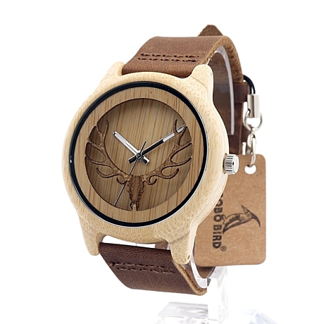Деревянные часы из бамбука Bobo Bird с кожаным ремешком 
